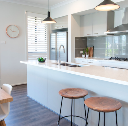 kitchen using shutters on windows for a modern look