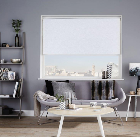 sheer roller blind in an apartment with a view