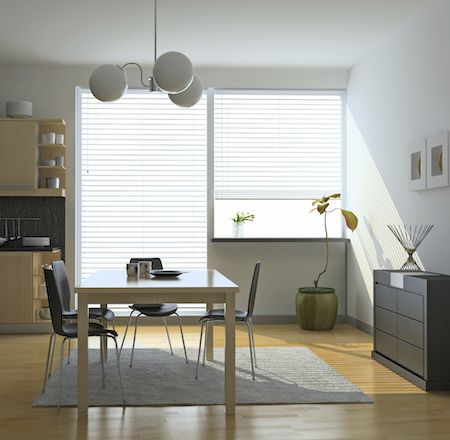 wooden blinds in a modern homes dining room